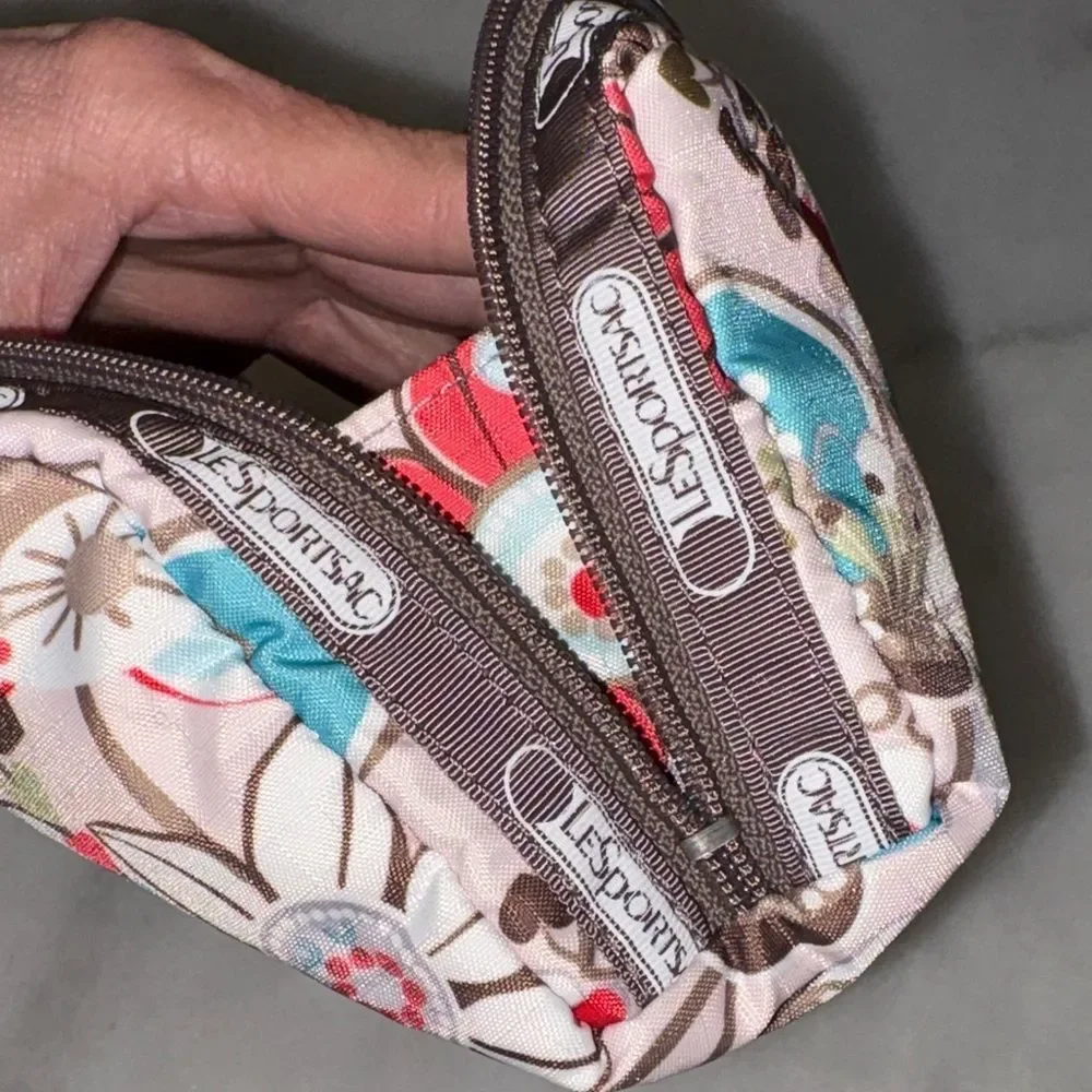 LeSportsac Fantazmic Floral Brown Pouch Cosmetic Bag Travel Organizer Y2K Nylon
